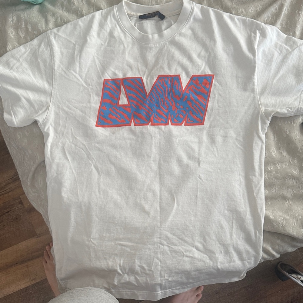 Louis Vuitton White Tee with Blue and Red Pattern